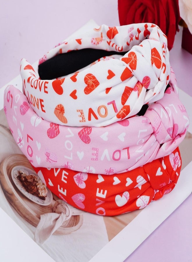 Sucrain 3pcs Valentine Headband Printed LOVE Red Heart Knotted Head Band Valentine’s Day Knotted Hairband for Women Girls Valentine Party Gifts - Image 4
